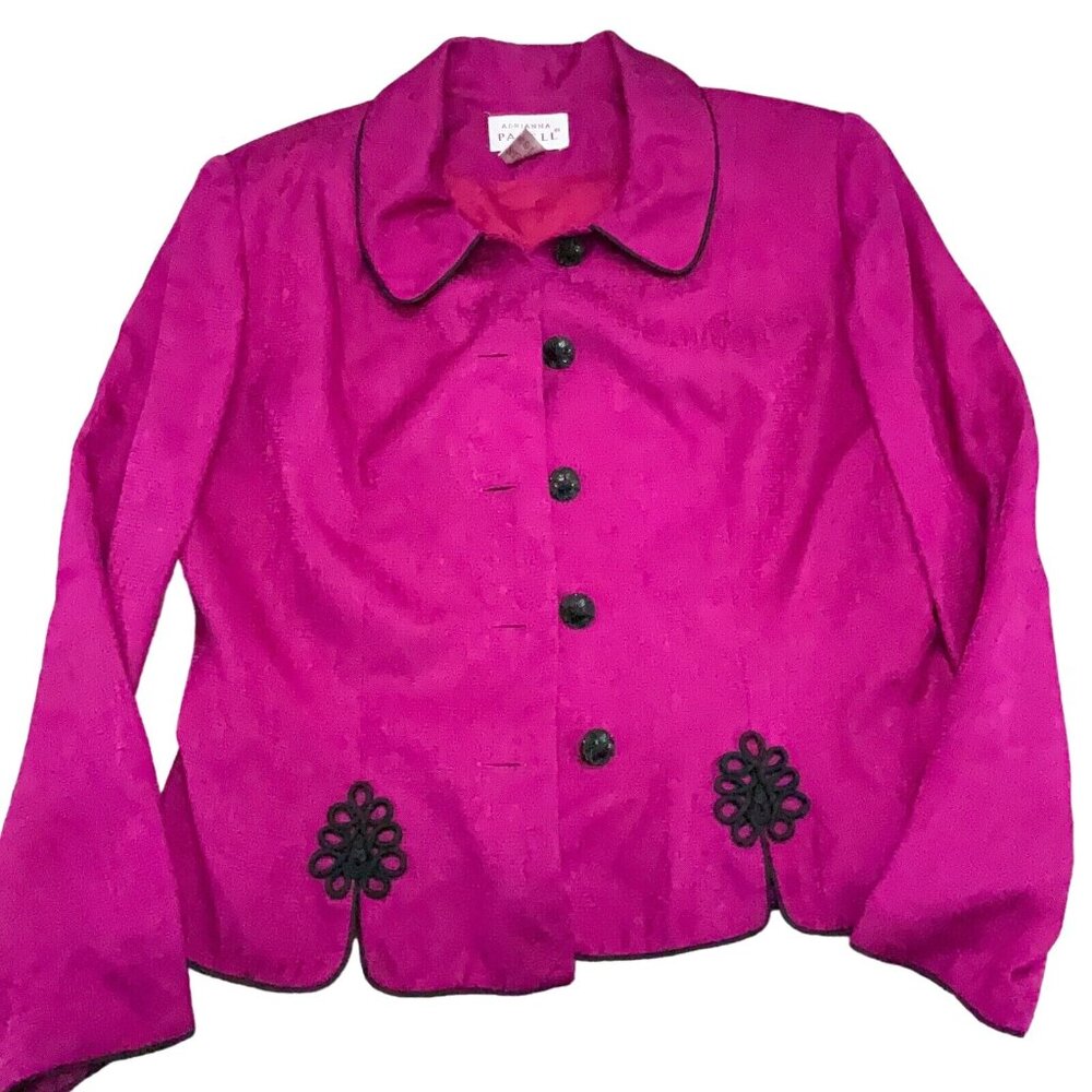 Adrianna Papell‎ Jacket Women 10 Pink Silk Embroidery Floral Shimmer Party